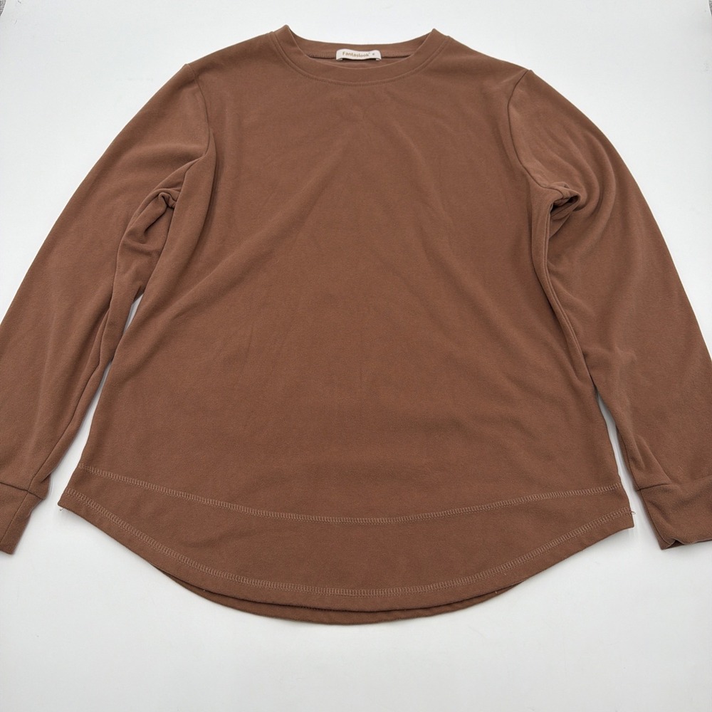 Fantaslook Womens Pullover Crew Neck Sweatshirt Long Sleeve Size Medium Brown